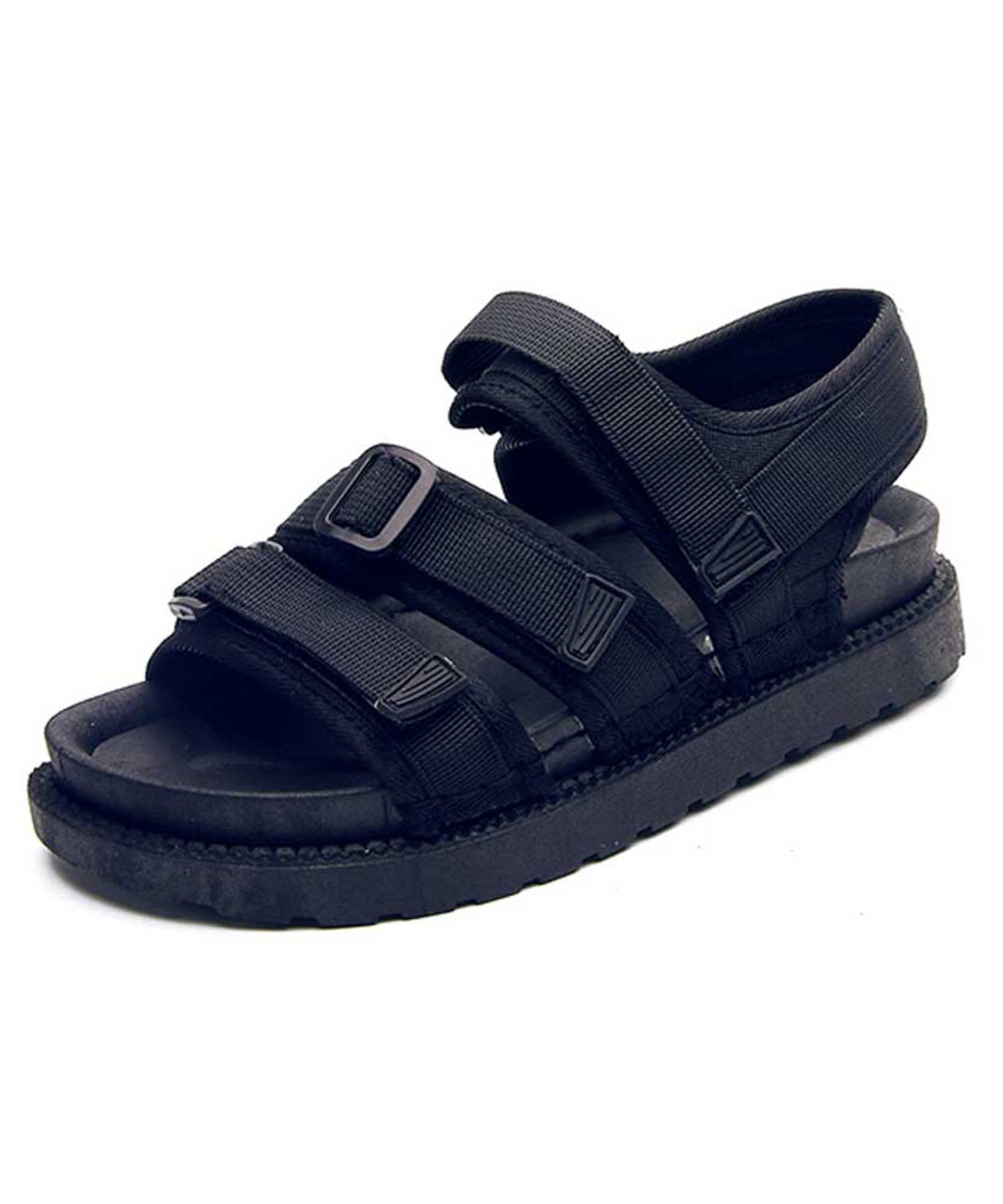 Black velcro plain slip on rocker bottom shoe sandal | Womens rocker shoes  online 1926WS