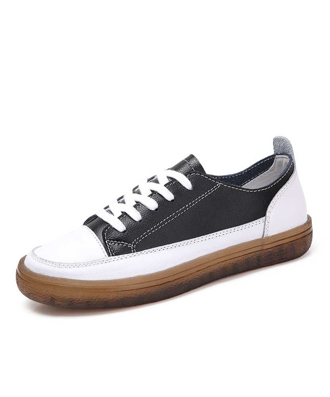 Black white sewed split leather shoe sneaker | Womens shoe sneakers ...