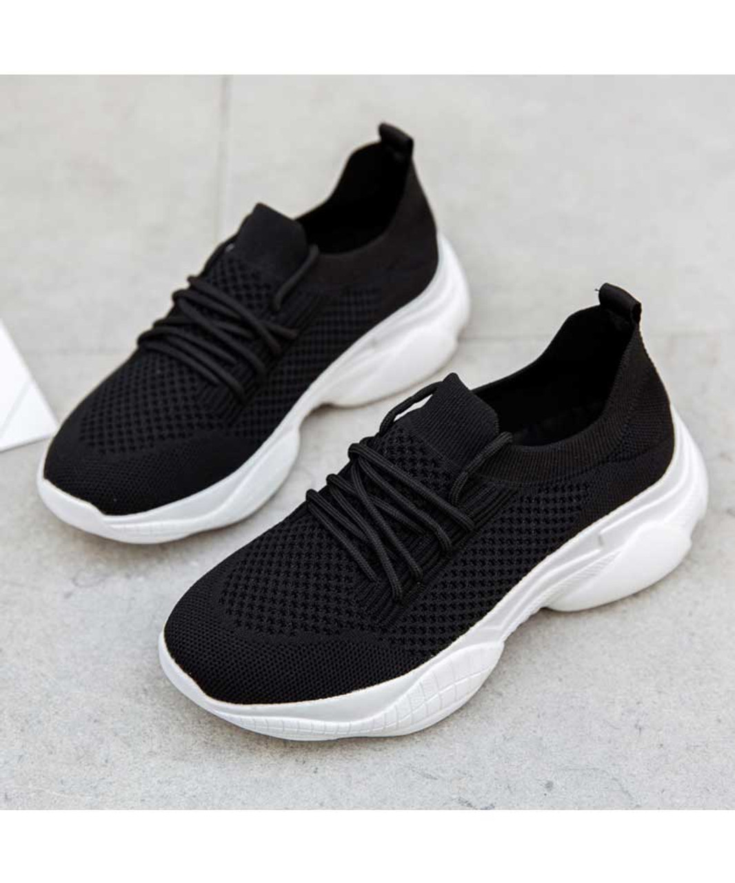 Black sock like fit flyknit texture pattern shoe sneaker trainers ...