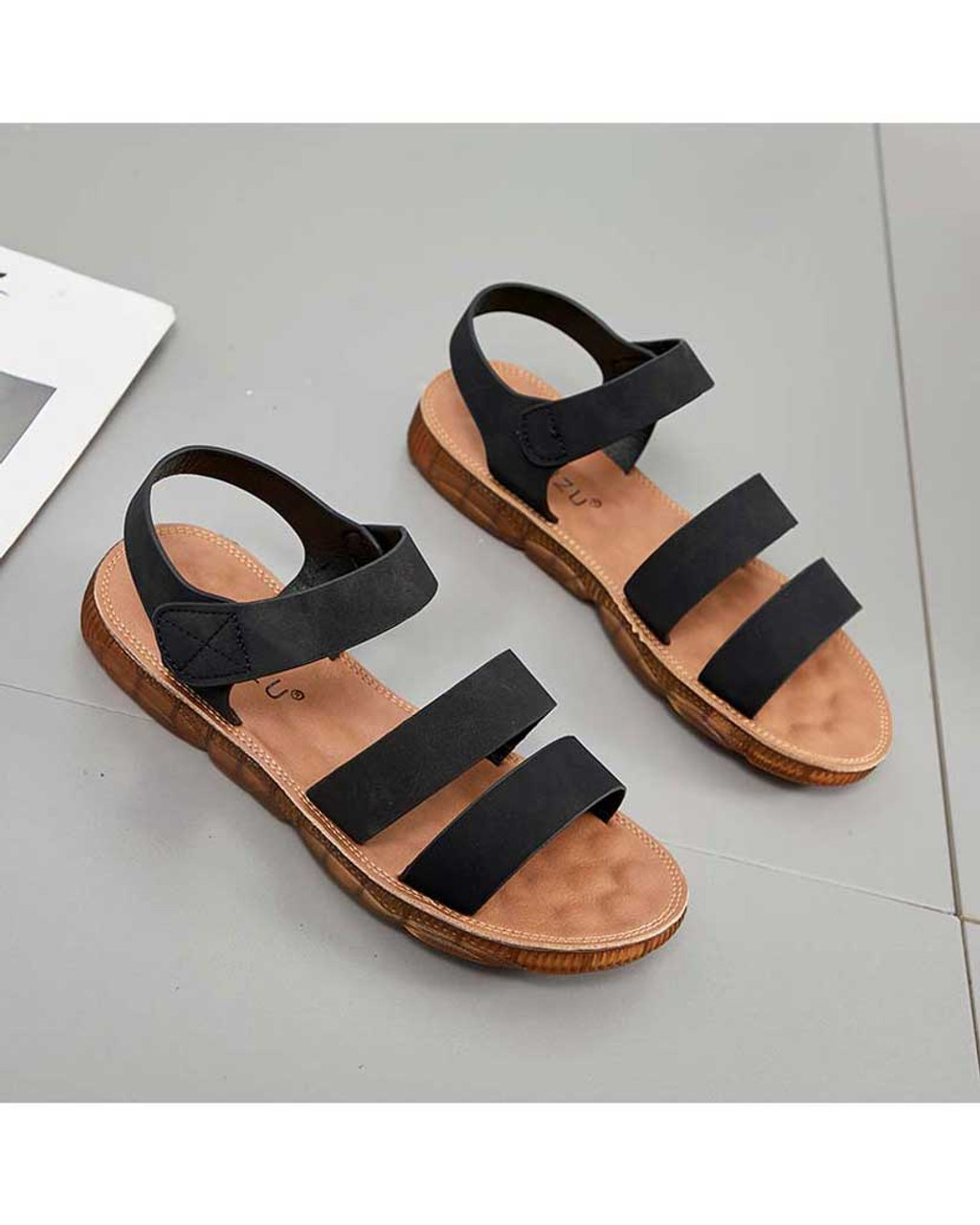 Black velcro fastening slip on shoe sandal | Womens shoe sandals online ...