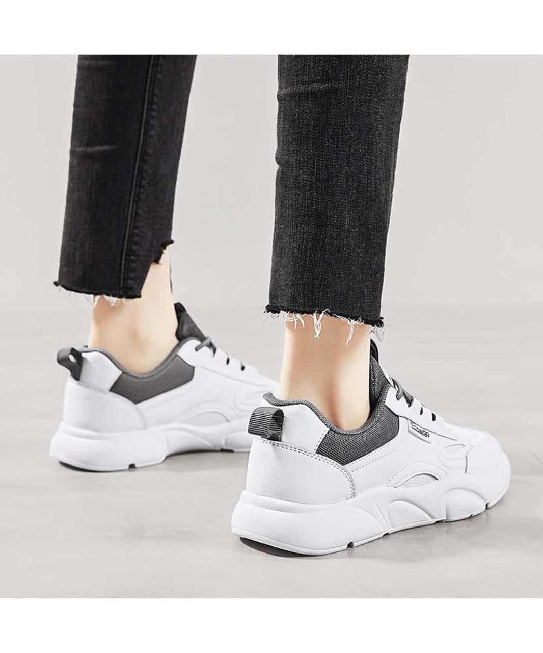 White grey label pattern shoe sneaker | Womens shoe sneakers online 2314WS
