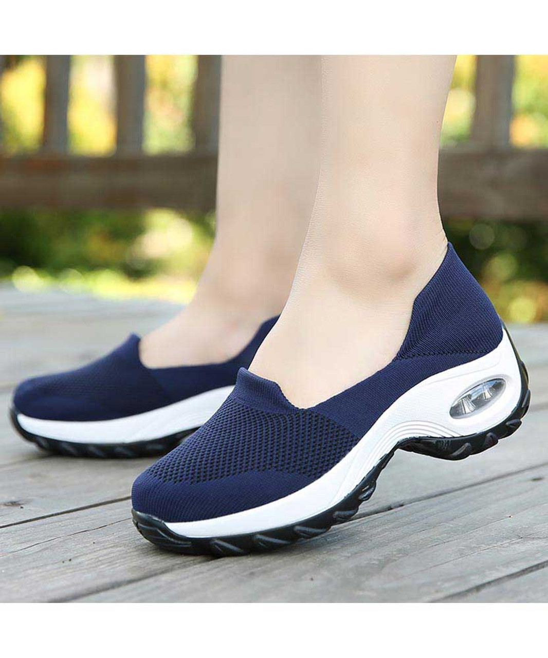 Blue hollow low cut slip on double rocker bottom sneaker | Womens ...