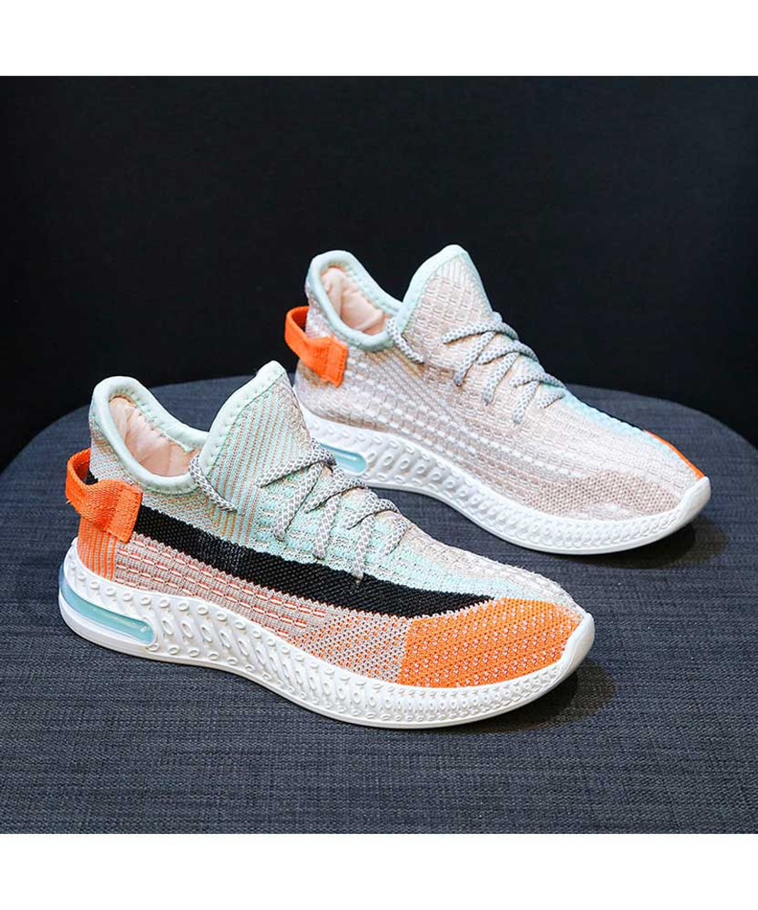 Orange multi color flyknit texture pattern shoe sneaker | Womens shoe ...