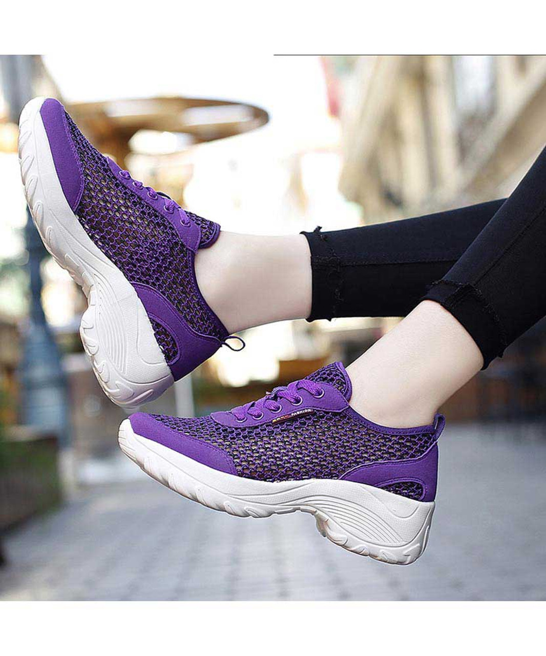 Purple hollow cut double rocker bottom shoe sneaker | Womens rocker ...