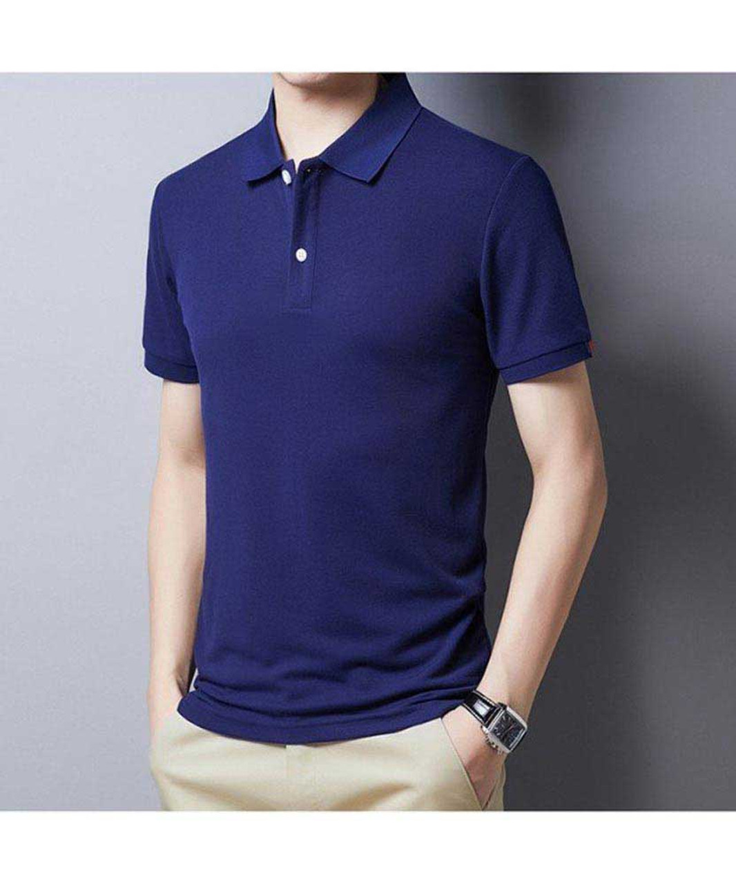 Plain dark blue polo clearance shirt