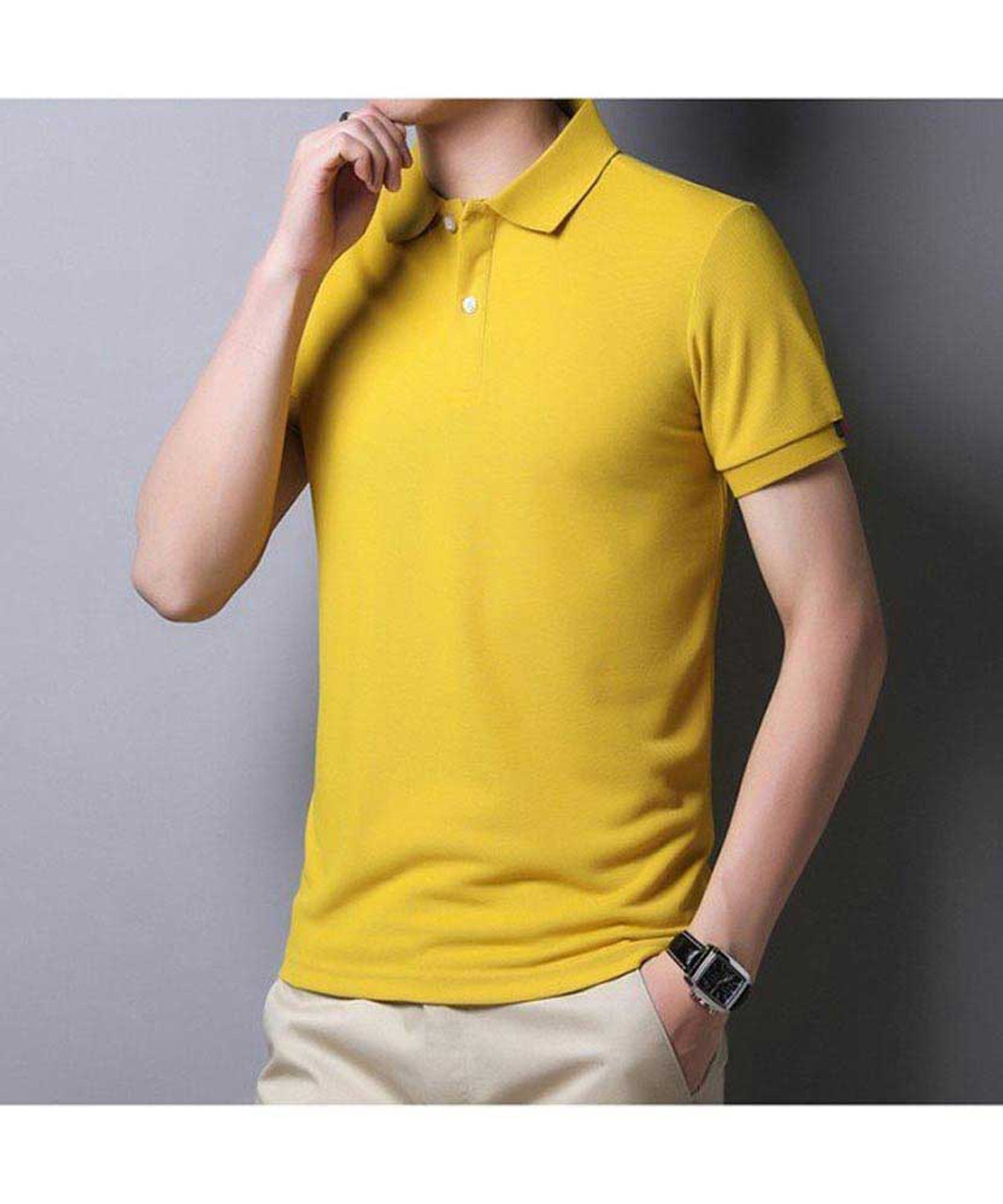 Yellow plain pull over short sleeve polo | Mens polo shirts online 1514MCLO