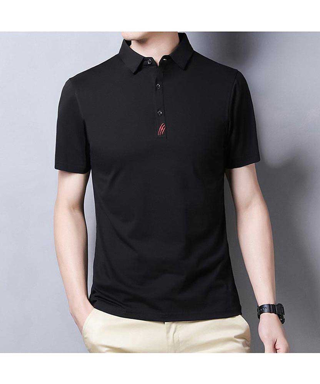 Vil Horn Sukkerrør Black logo pattern pull over short sleeve polo | Mens polo shirts online  1515MCLO