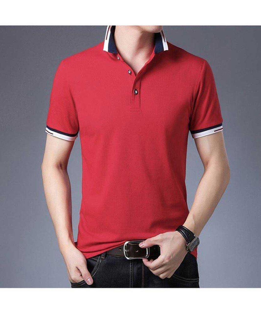 fortryde Professor Standard Red contrast stripe pull over short sleeve polo | Mens polo shirts online  1513MCLO
