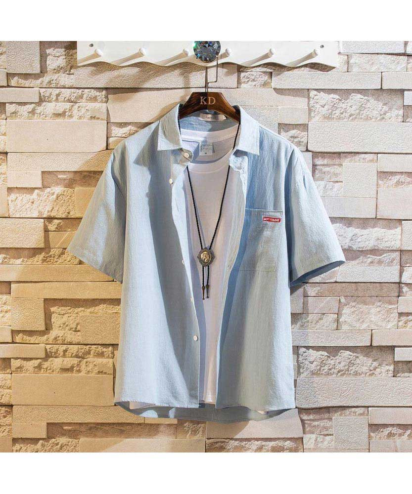 Light blue short sleeve button shirt with chest pocket Mens shirts