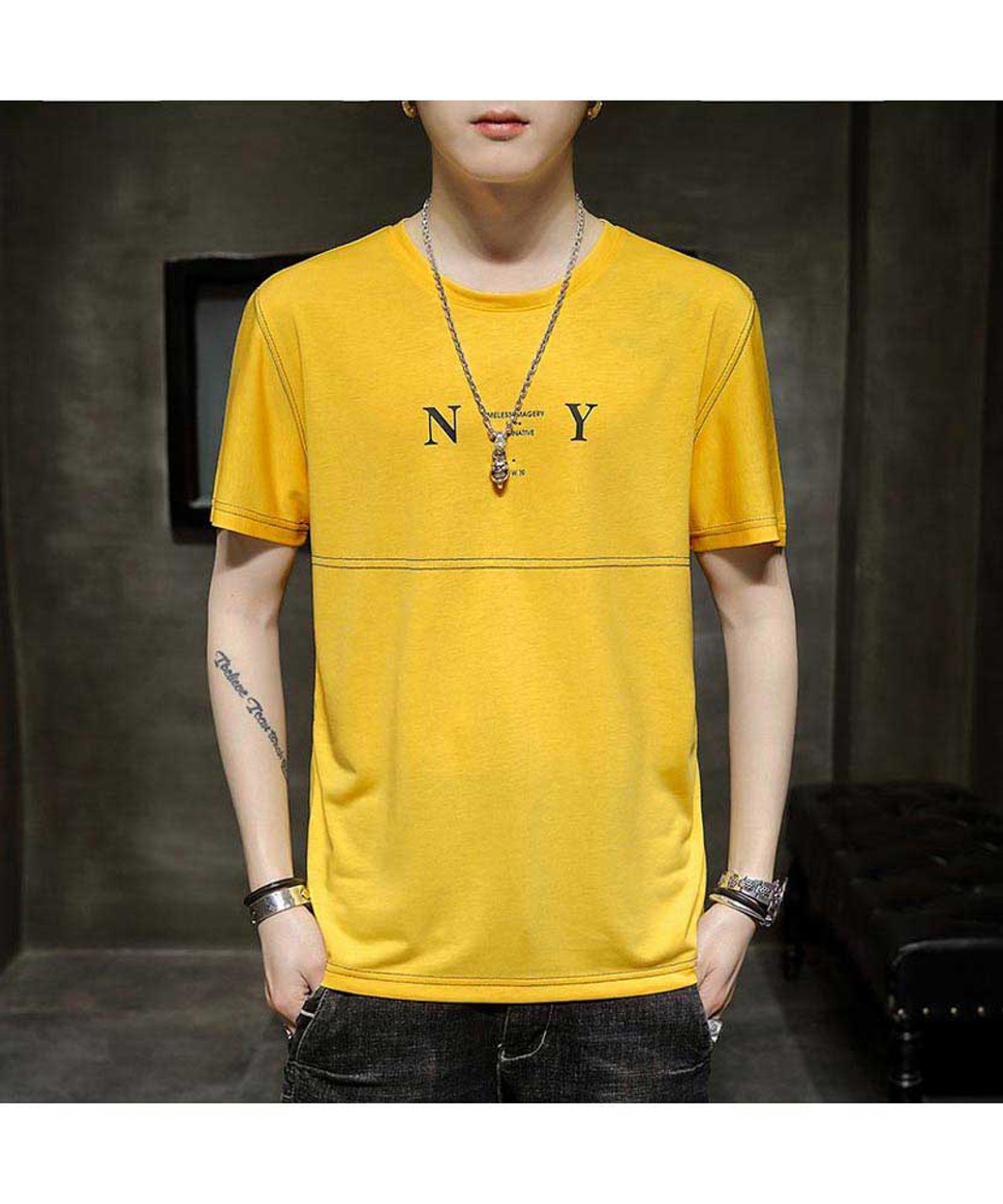 Yellow pattern NY print short sleeve t-shirt | Mens t-shirts online ...