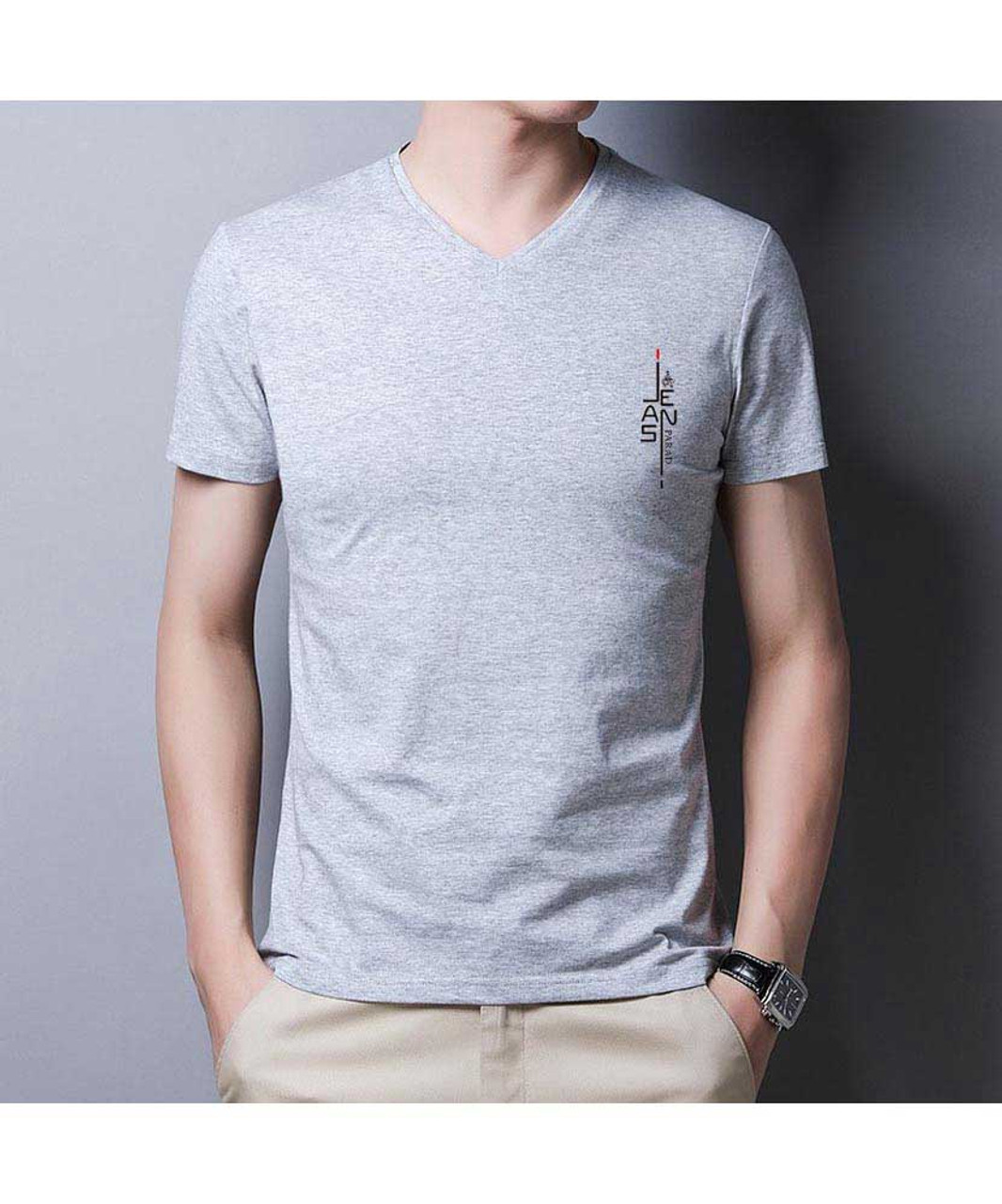Søjle disharmoni tromme Grey pattern letter print V neck short sleeve t-shirt | Mens t-shirts online  1537MCLO