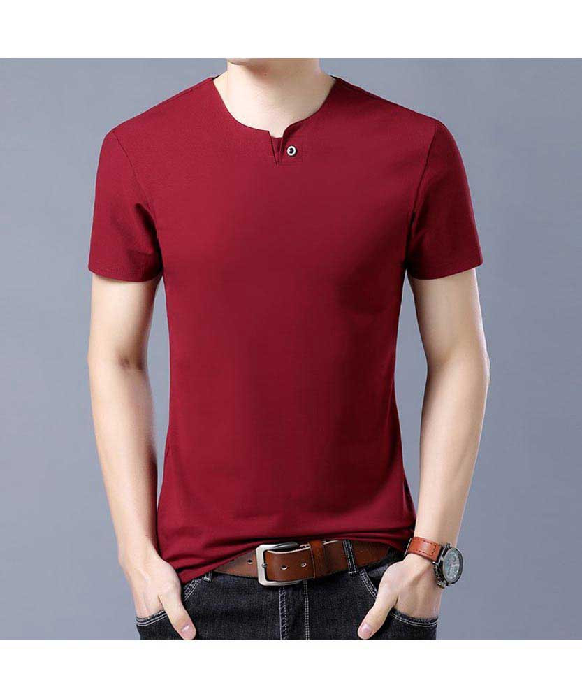 Red single button plain short sleeve t 
