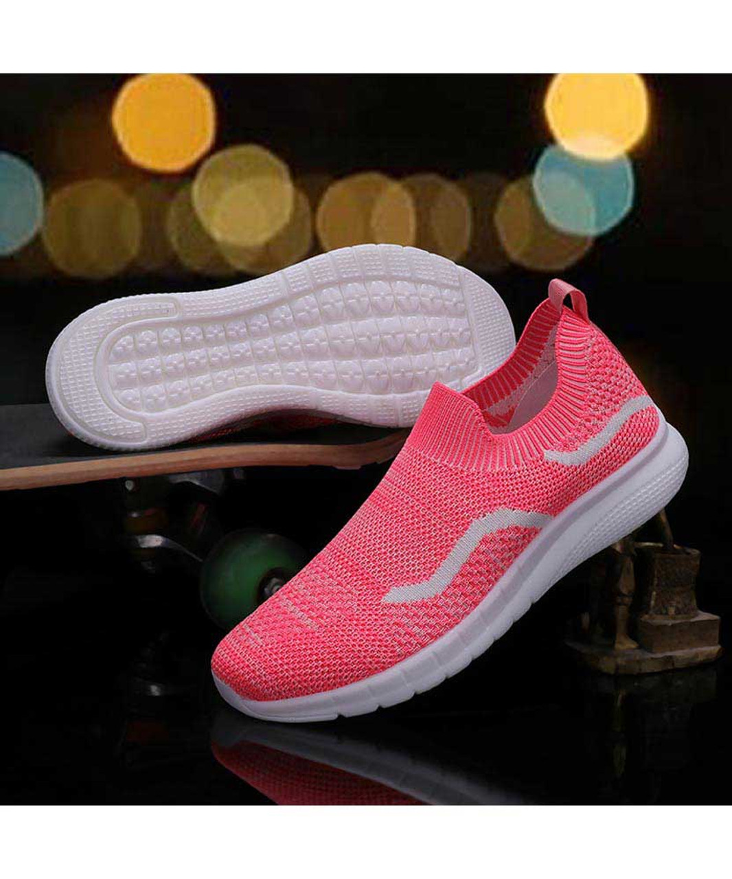 Pink stripe texture sock like entry slip on shoe sneaker | Womens ...