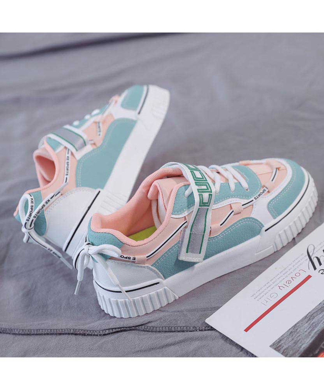 Green mixed color shoe sneaker with rear lace | Womens sneakers shoes ...