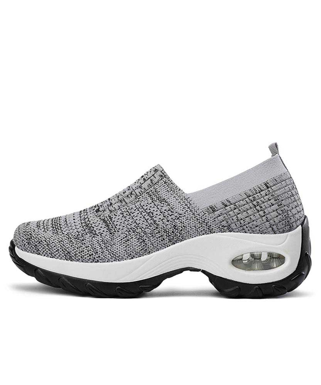 Grey stripe slip on double rocker bottom sneaker | Womens rocker shoes ...