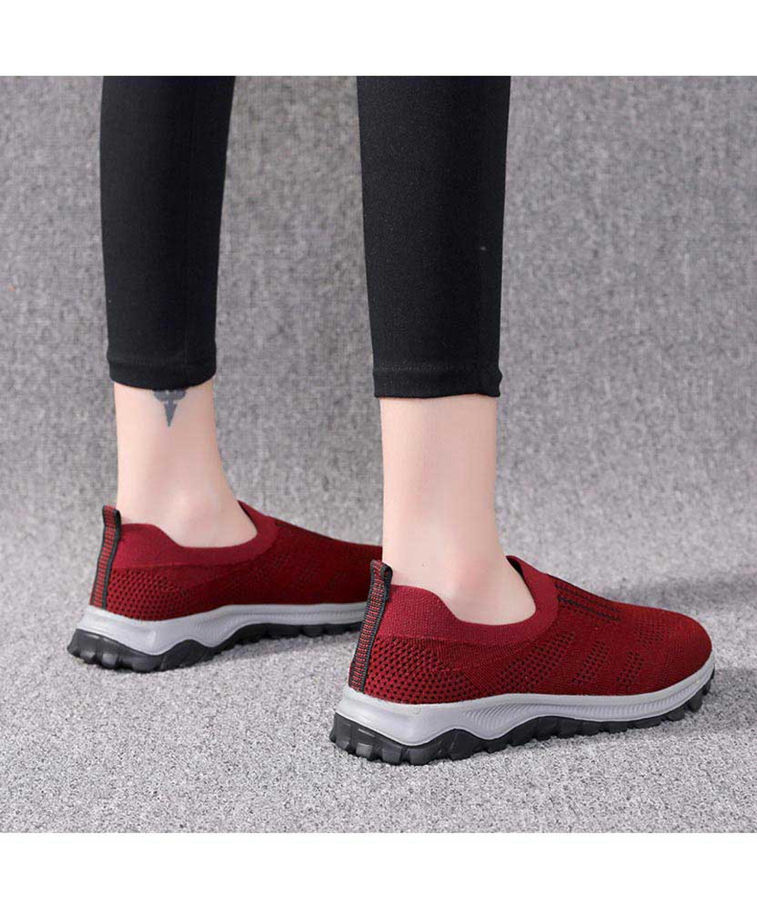 Red stripe texture casual slip on shoe sneaker | Womens sneakers shoes ...