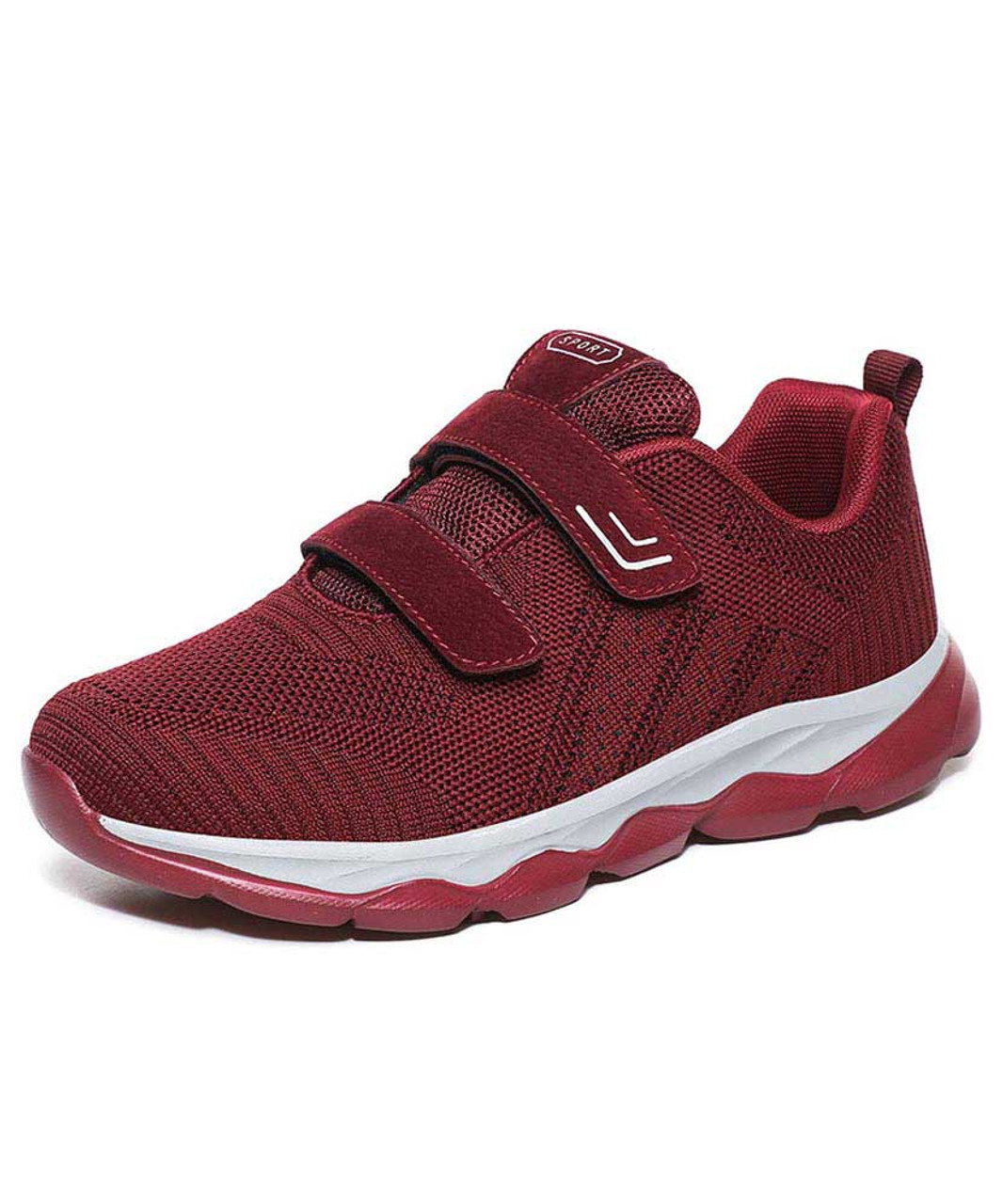 Red texture pattern double velcro shoe 