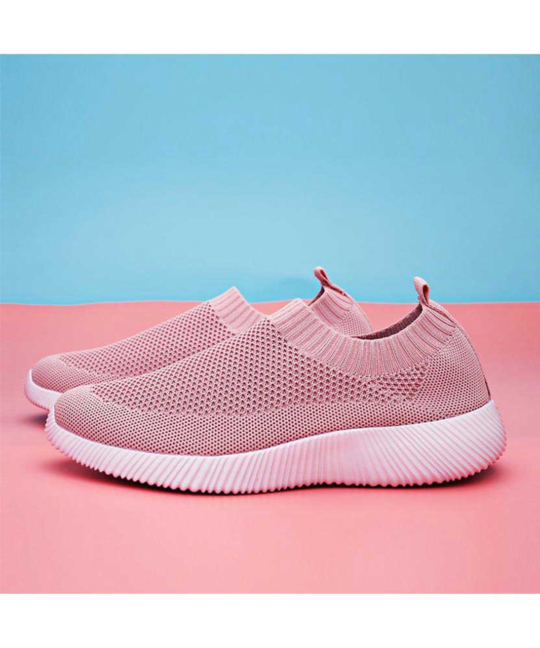 Pink casual flyknit plain slip on shoe sneaker | Womens sneakers shoes ...