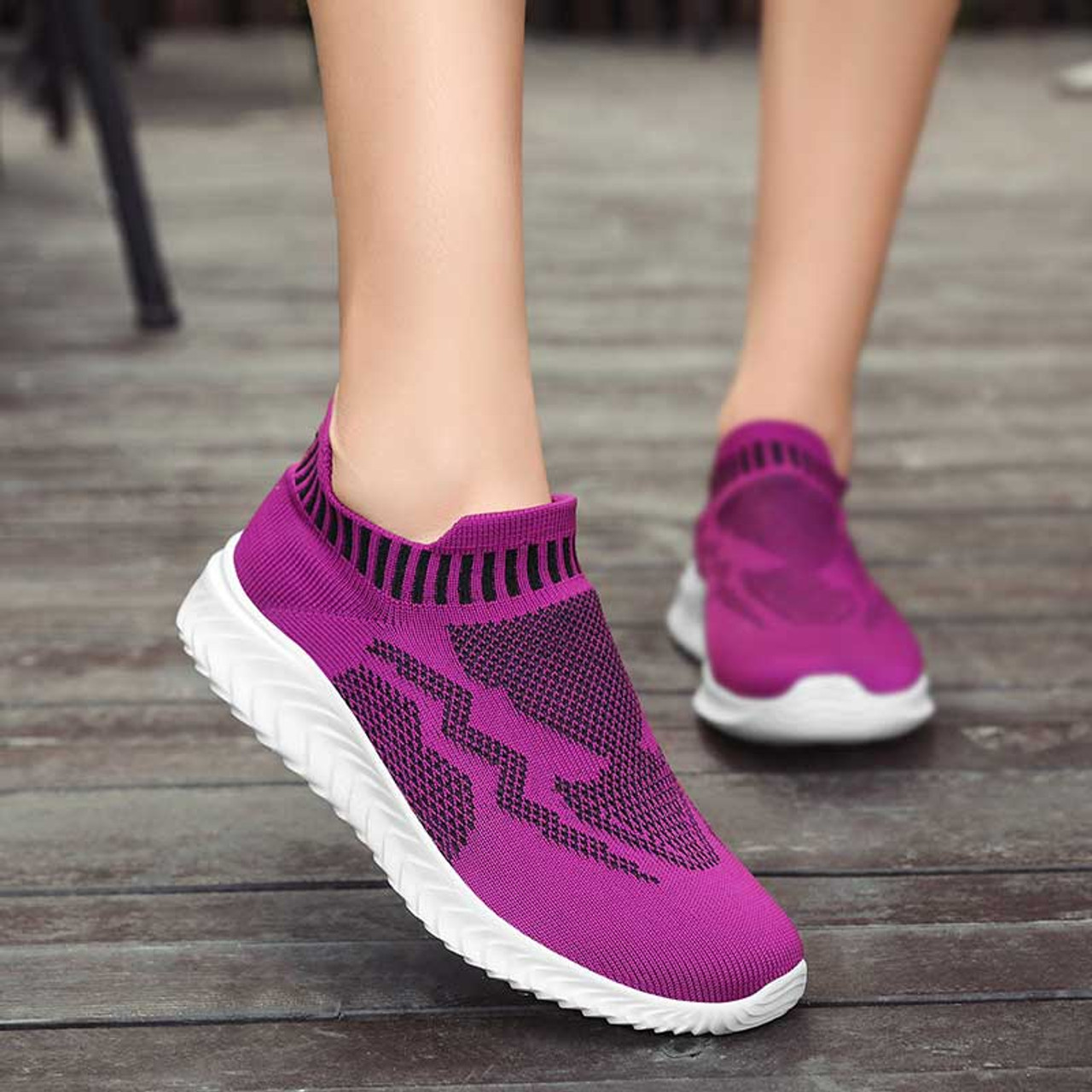 Purple texture pattern flyknit slip on shoe sneaker | Womens sneakers ...