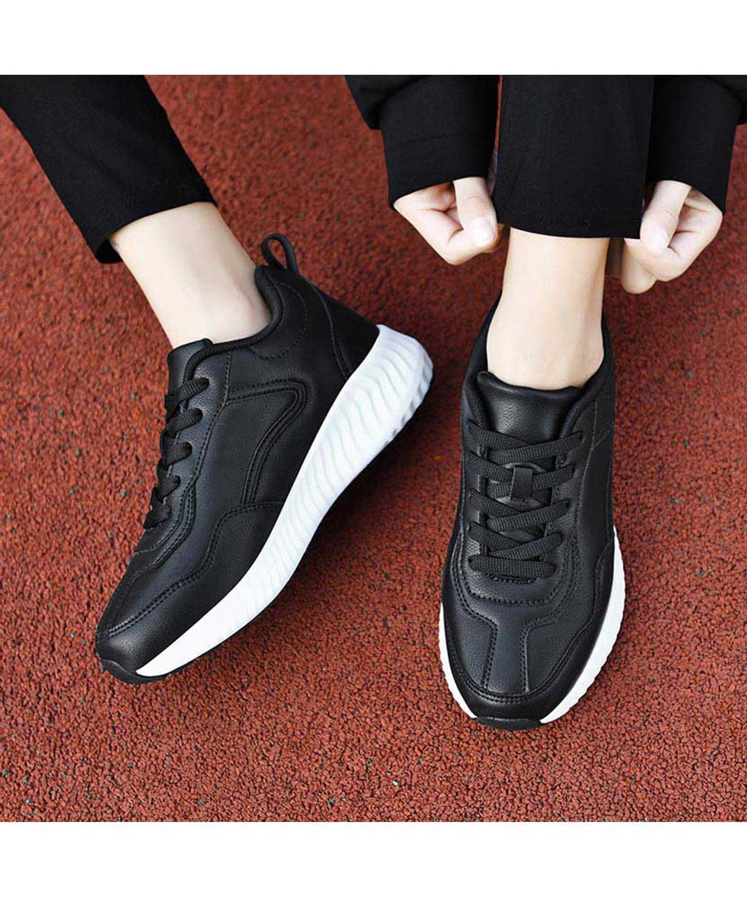 Black white casual plain lace up shoe sneaker | Womens sneakers shoes ...