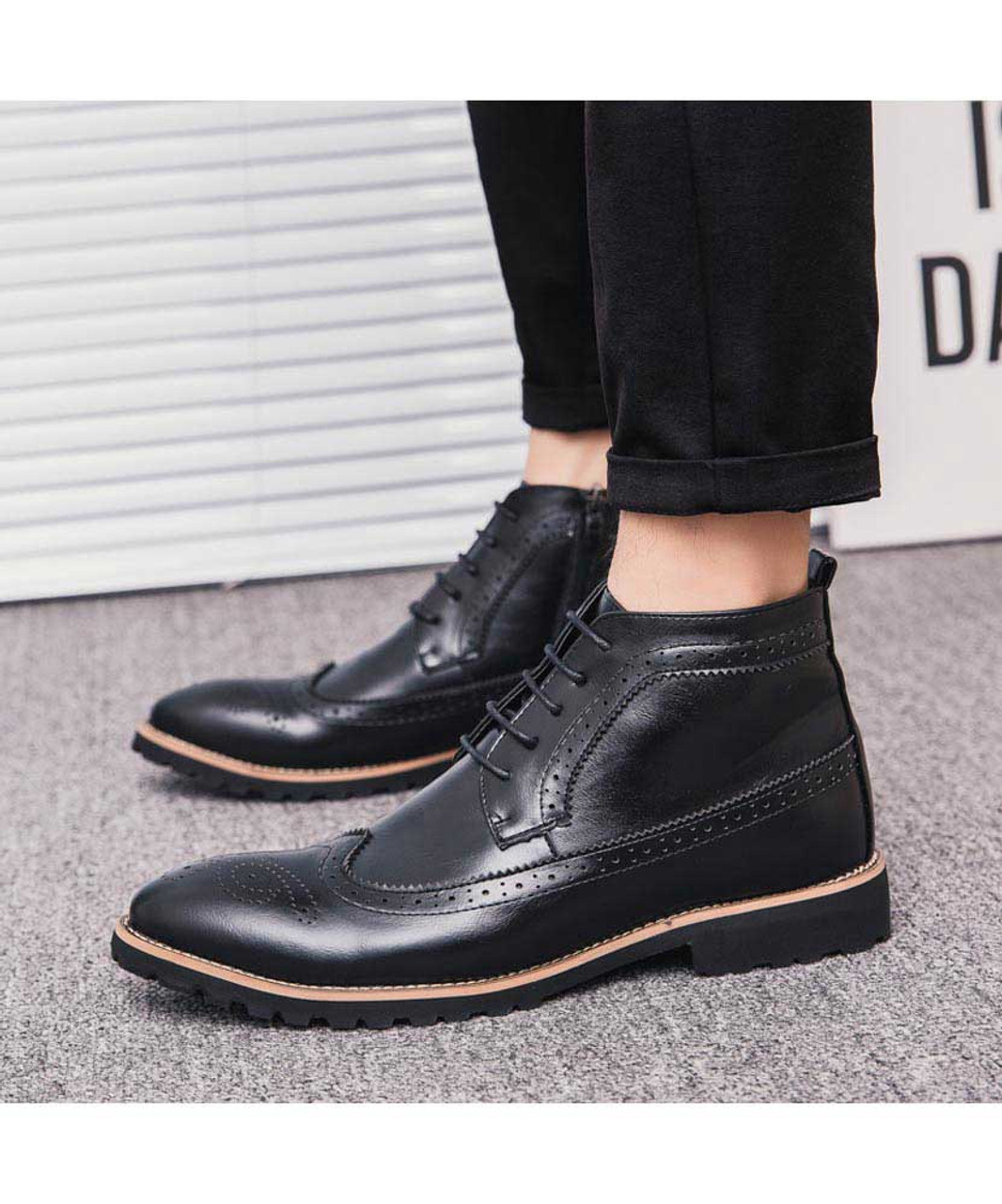 Black brogue derby dress shoe boot side zip | Mens shoe boots online 2036MS