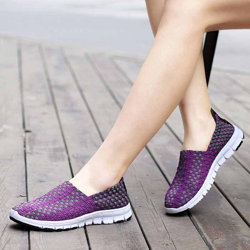Purple check weave casual slip on shoe sneaker Womens sneakers shoes