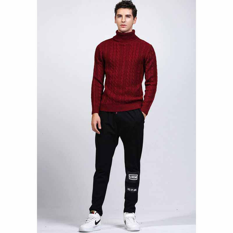 Red knit pattern high neck long sleeve sweater Mens sweaters online