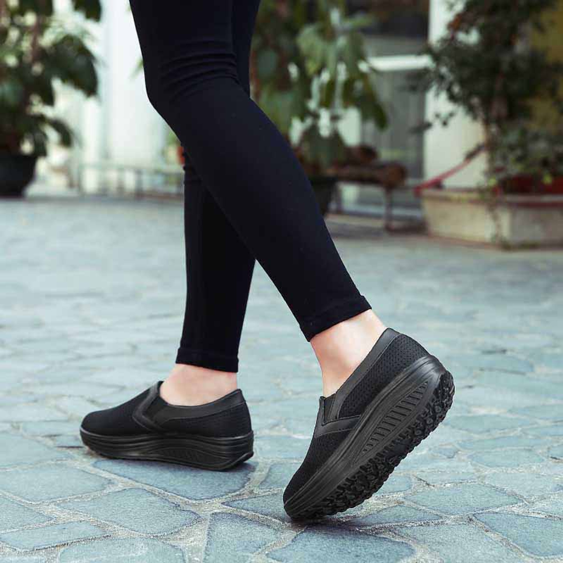 Black plain slip on rocker bottom shoe sneaker | Womens rocker shoes ...