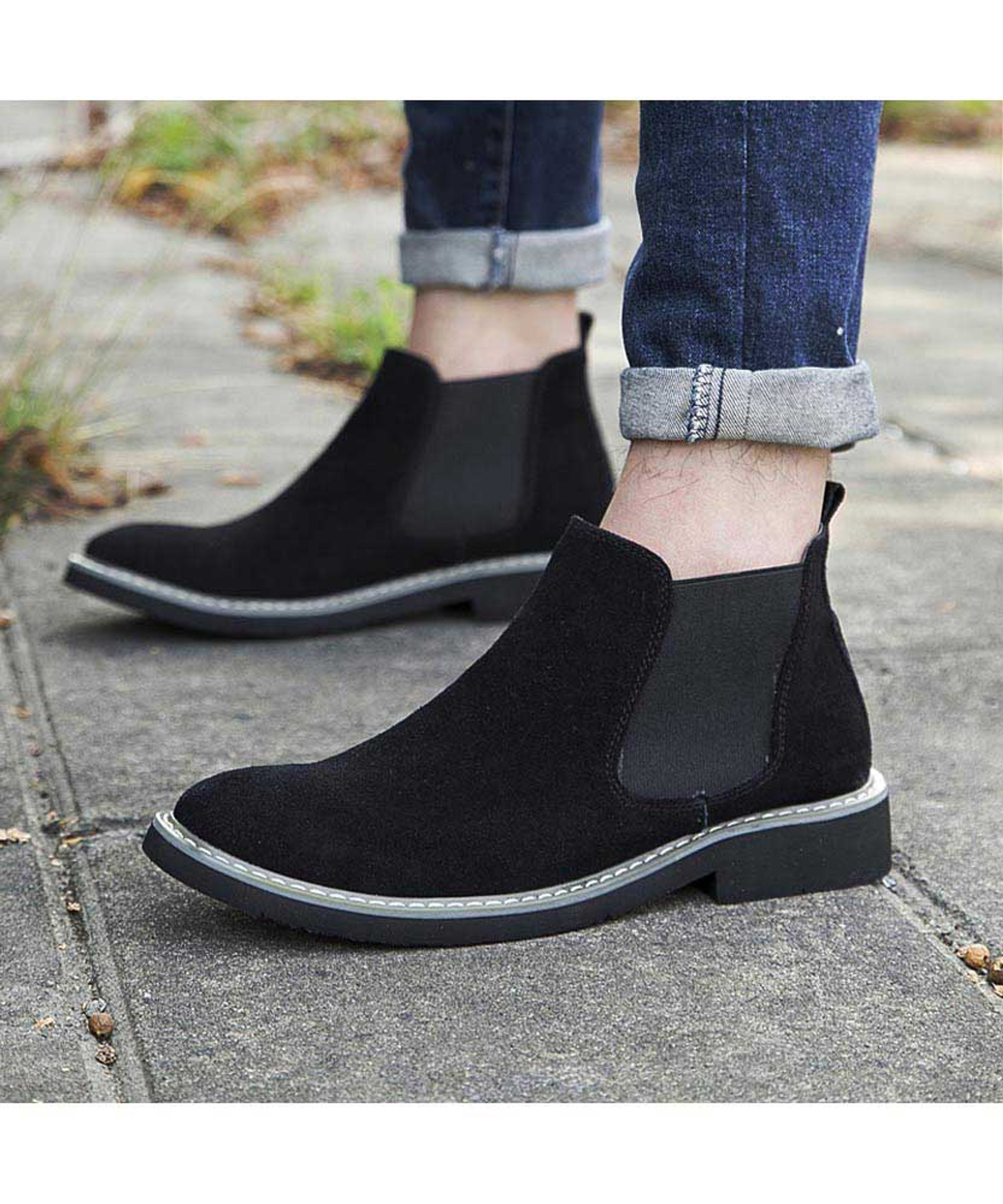 Black slip on dress shoe boot in plain | Mens shoe boots online 1527MS