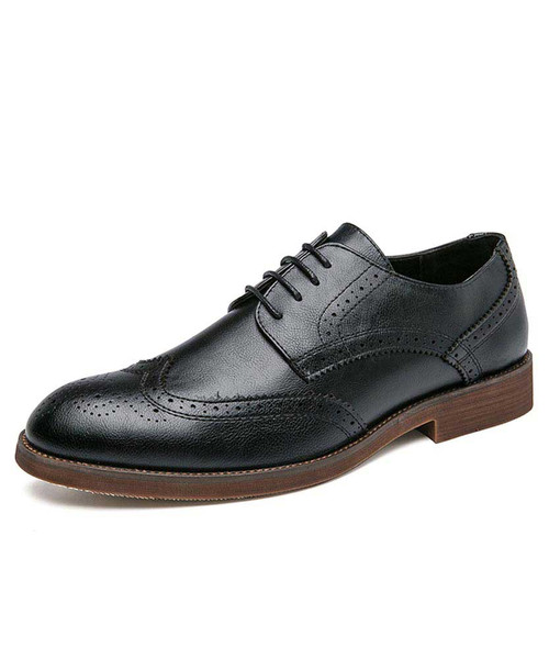 Men's black retro brogue leather derby dress shoe 01
