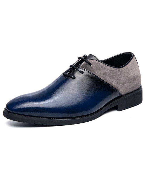 Men's blue V style facing oxford dress shoe 01