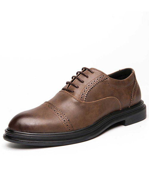 Brown retro brogue point toe oxford 