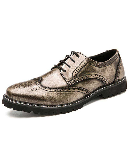 Men's silver retro brogue derby dress shoe 01