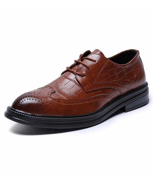 Men's brown check brogue derby dress shoe 01