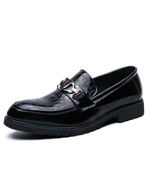 Men's black pattern metal buckle penny slip on dress shoe 01