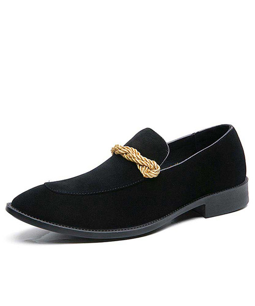 Men's black twist strap on top slip on dress shoe 01