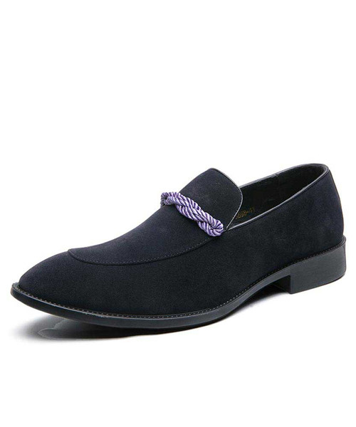 Men's navy twist strap on top slip on dress shoe 01