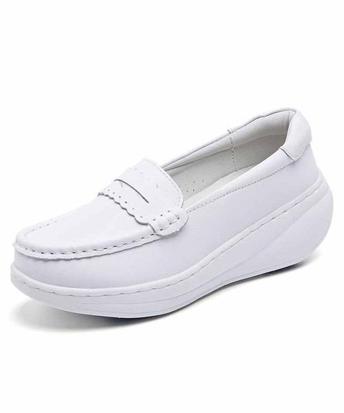 Women's white penny slip on rocker bottom sneaker 01