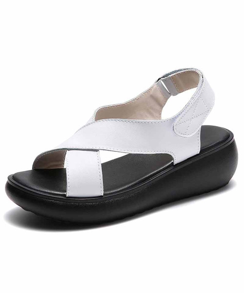 Women's white cross strap velcro fastening shoe sandal 01