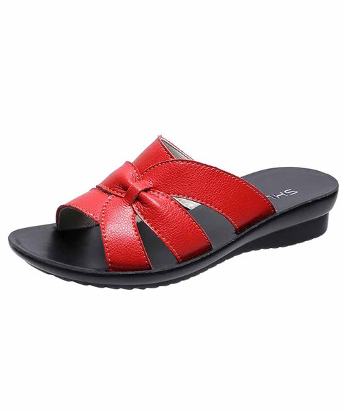 Women's red cross strap vamp slip on mule shoe sandal 01