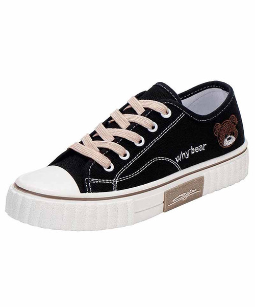 Women's black why bear pattern lace up shoe sneaker 01