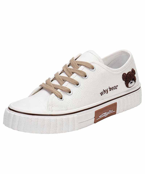 Women's white why bear pattern lace up shoe sneaker 01