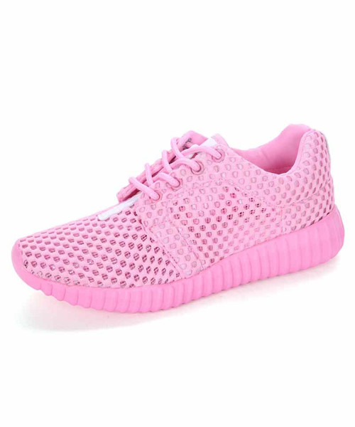 Women's pink casual hollow out lace up shoe sneaker 01