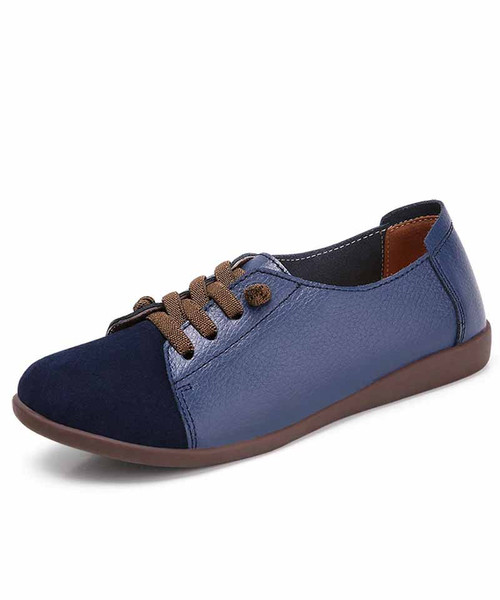 Women's blue casual suede splicing lace up shoe sneaker 01