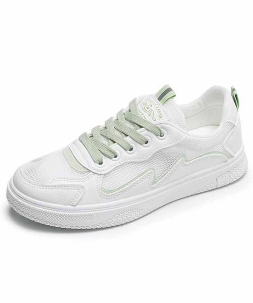 Women's white green hollow out lace up shoe sneaker 01