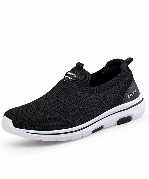 Women's black hollow out sport print flyknit slip on shoe sneaker 01