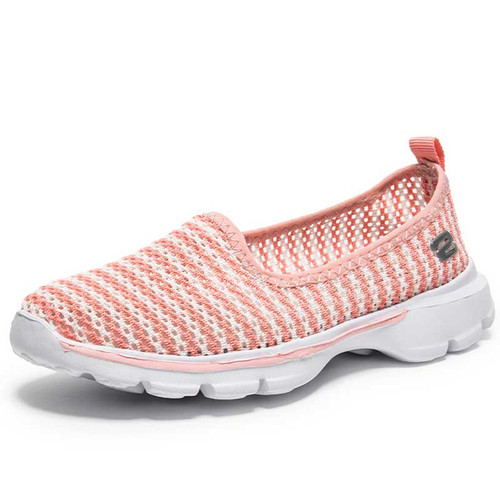 Women's pink stripe hollow out pattern slip on shoe sneaker 01