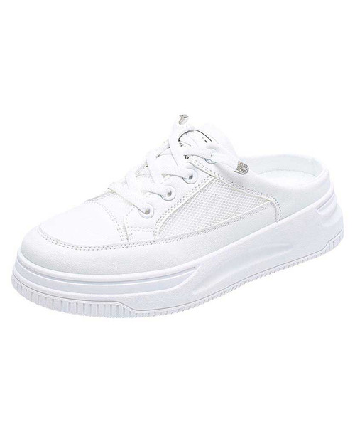 Women's white lace hollow cut mule shoe sneaker 01