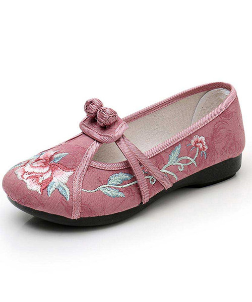 Women's pink floral pattern low cut slip on shoe loafer 01