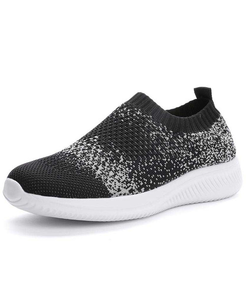 Women's black texture flyknit sock like entry slip on shoe sneaker 01